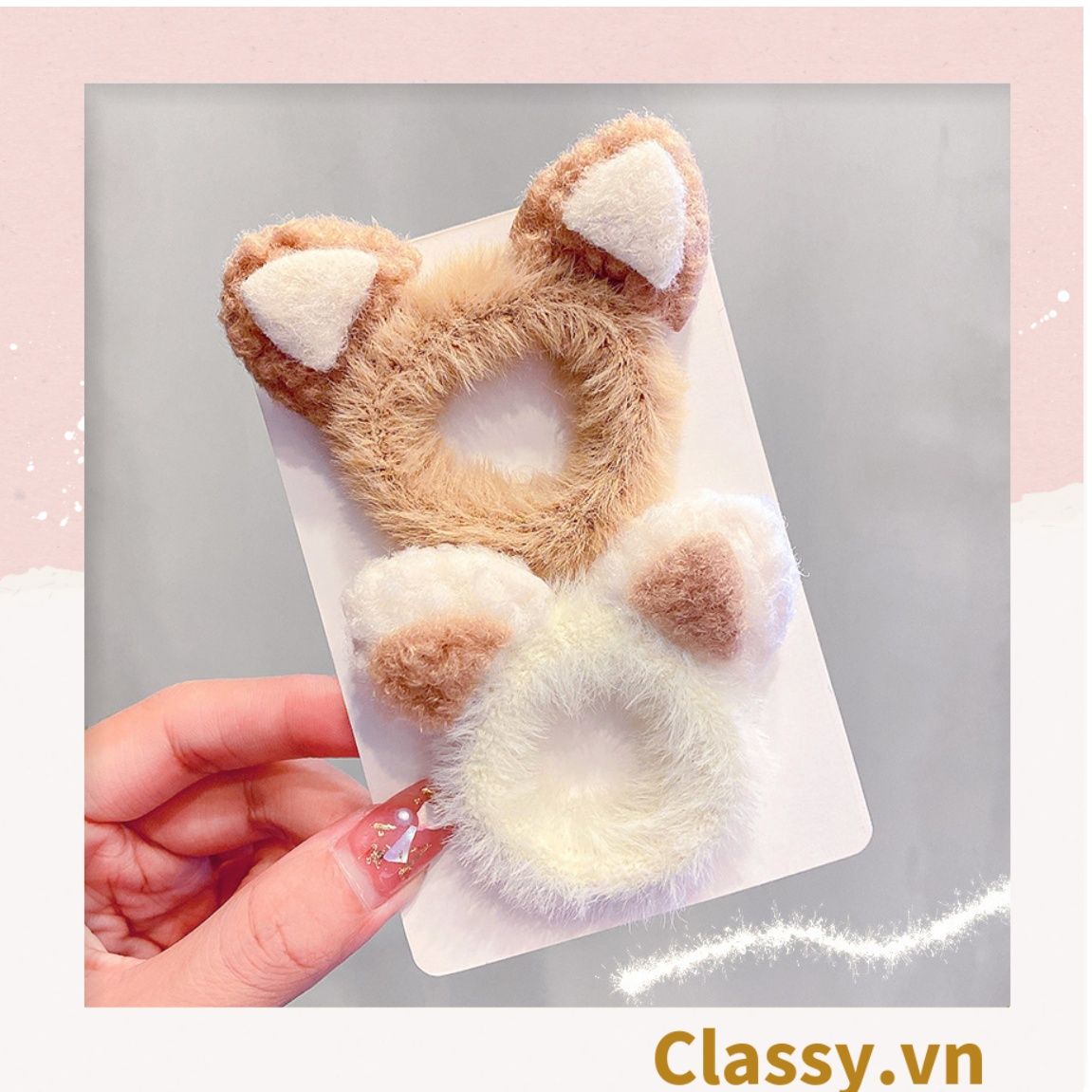 Classy Bộ 2 dây cột tóc tai mèo siêu êm, phụ kiện tóc dễ thương PK1631