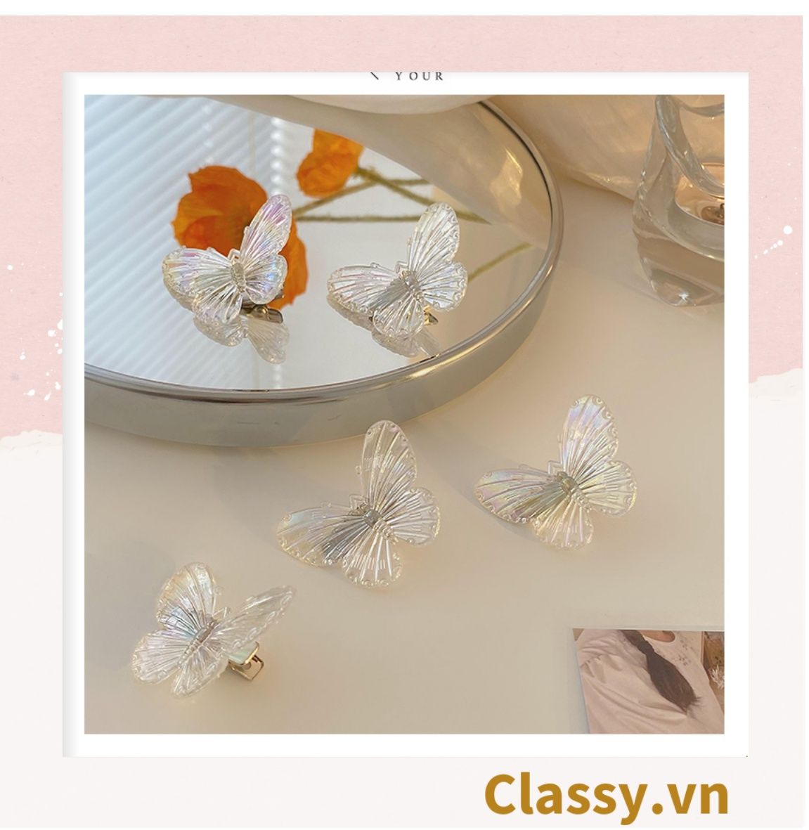 Classy Kẹp tóc mái hình bướm, kẹp tóc trang trí, phụ kiện tóc nữ xinh PK1632
