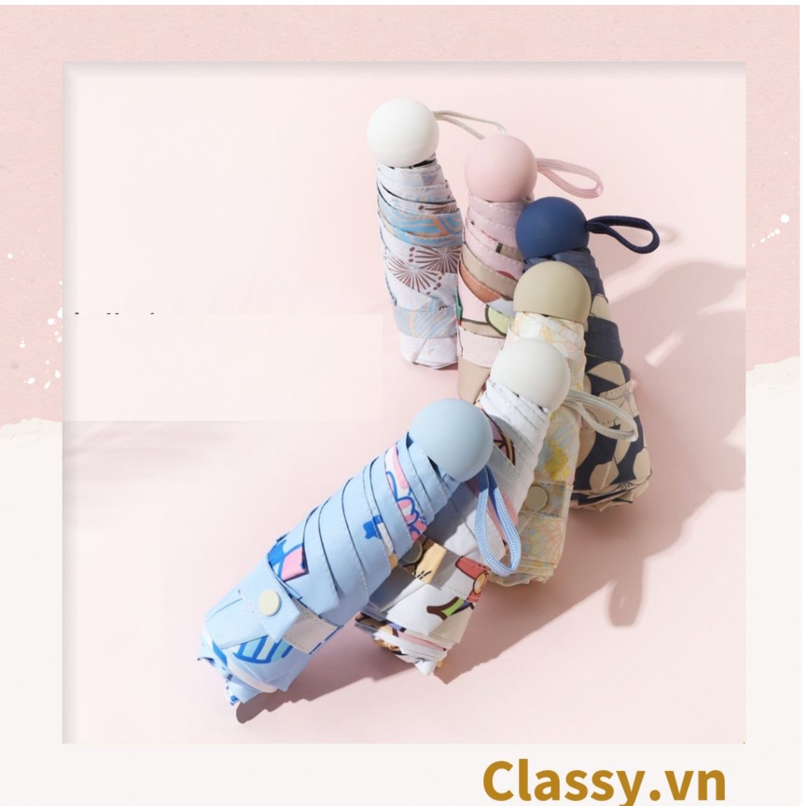 Classy giao ngẫu nhiên Ô dù đi nắng chỉ số SPF50+ chống tia UV nhiều họa tiết của mùa hè rực rỡ loại dù Gấp 3, họa tiết cute PK1637
