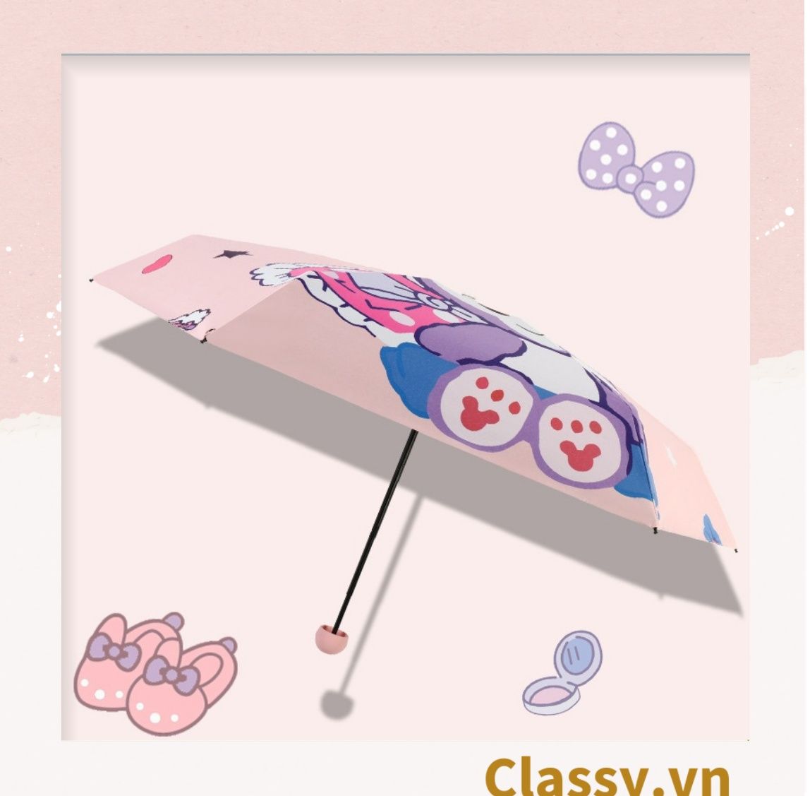 Classy giao ngẫu nhiên Ô dù đi nắng chỉ số SPF50+ chống tia UV nhiều họa tiết của mùa hè rực rỡ loại dù Gấp 3, họa tiết cute PK1637