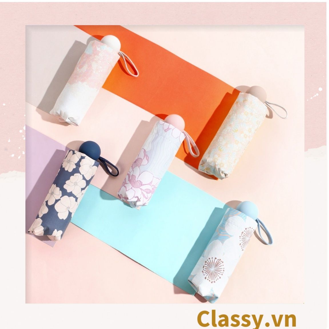 Classy giao ngẫu nhiên Ô dù đi nắng chỉ số SPF50+ chống tia UV nhiều họa tiết của mùa hè rực rỡ loại dù Gấp 3, họa tiết cute PK1637