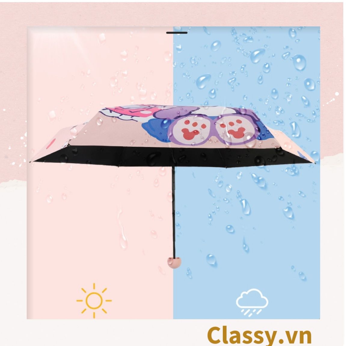 Classy giao ngẫu nhiên Ô dù đi nắng chỉ số SPF50+ chống tia UV nhiều họa tiết của mùa hè rực rỡ loại dù Gấp 3, họa tiết cute PK1637