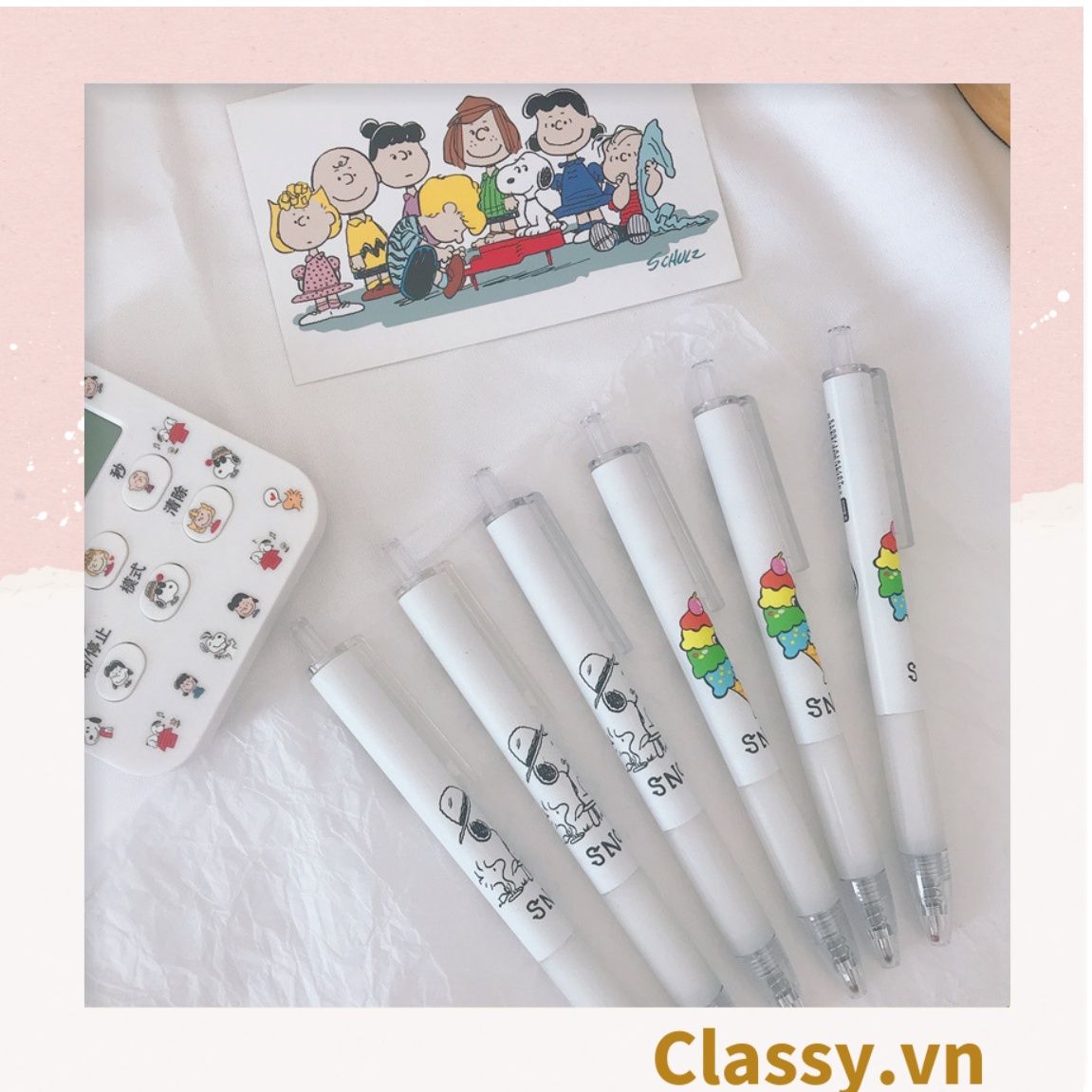 Classy Bút Bi Mực Đen/Trắng Ngòi 0.5mm xây dựng phim hoạt hình cún Snoopy xinh tươi tiện tích Cho Văn Phòng PK1649