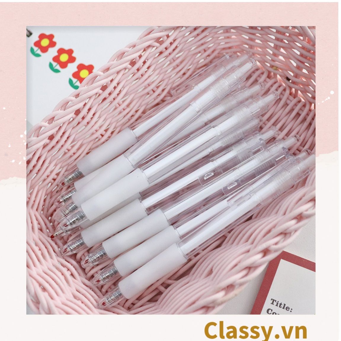Combo 10 Bút bi mực đen trơn màu cơ bản có miếng đệm tay giảm đau tay khi sử dụng lâu PK1650