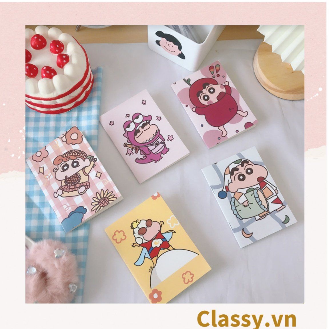 Sổ tay mini size a7, họa tiết hoạt hình ngẫu nhiên thỏ, cún hoặc bé Shin công thức tiện lợi mang theo bên người PK1655
