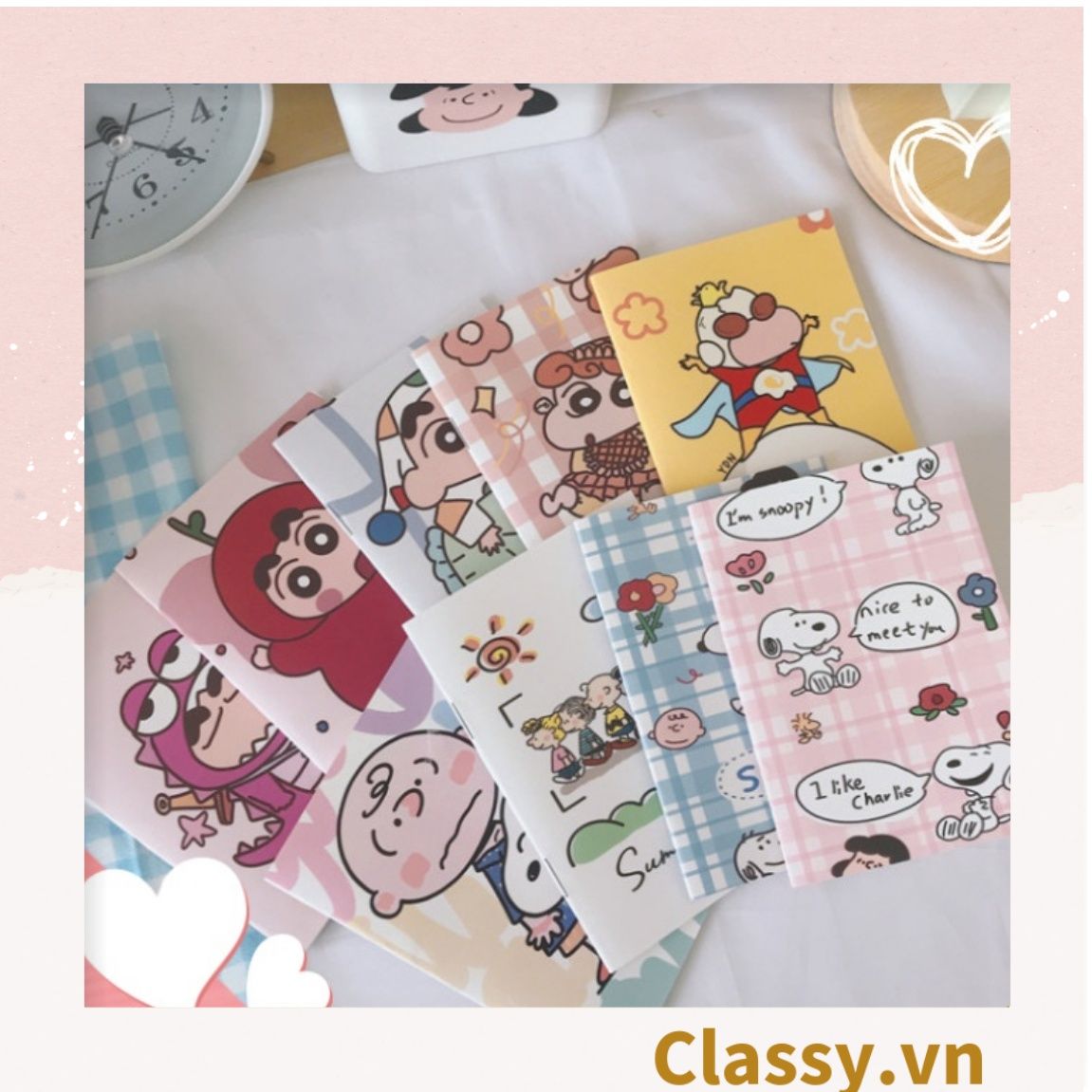 Sổ tay mini size a7, họa tiết hoạt hình ngẫu nhiên thỏ, cún hoặc bé Shin công thức tiện lợi mang theo bên người PK1655