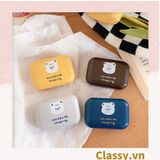  Hộp đựng kính áp tròng kèm gương nhiều màu sắc in hình gấu cute 1 khay đựng lens PK1671 