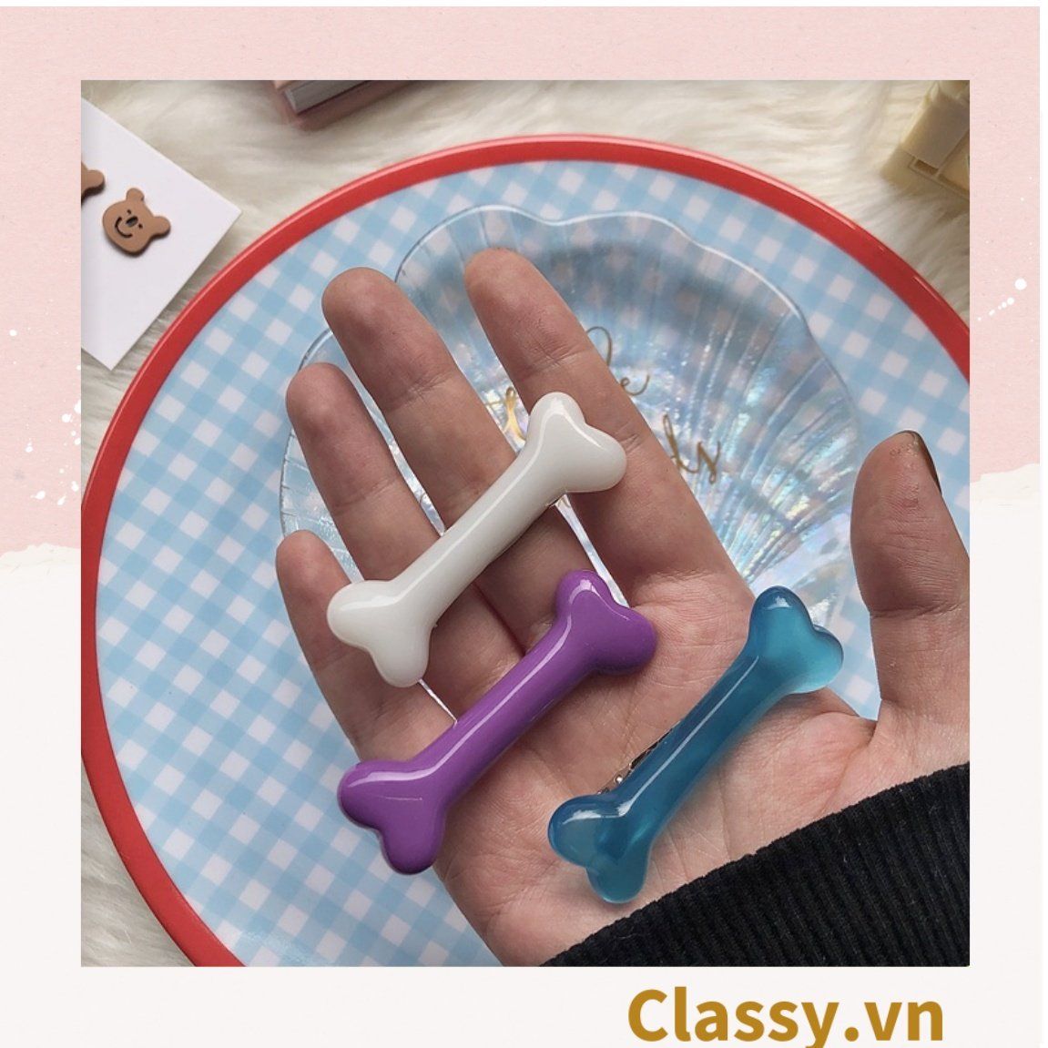Kẹp tóc dạng clip mỏ vịt, họa tiết minh họa cục xương đốm tinh nghịch hài hước hot tiktok, có thể dùng làm kẹp giày PK1674