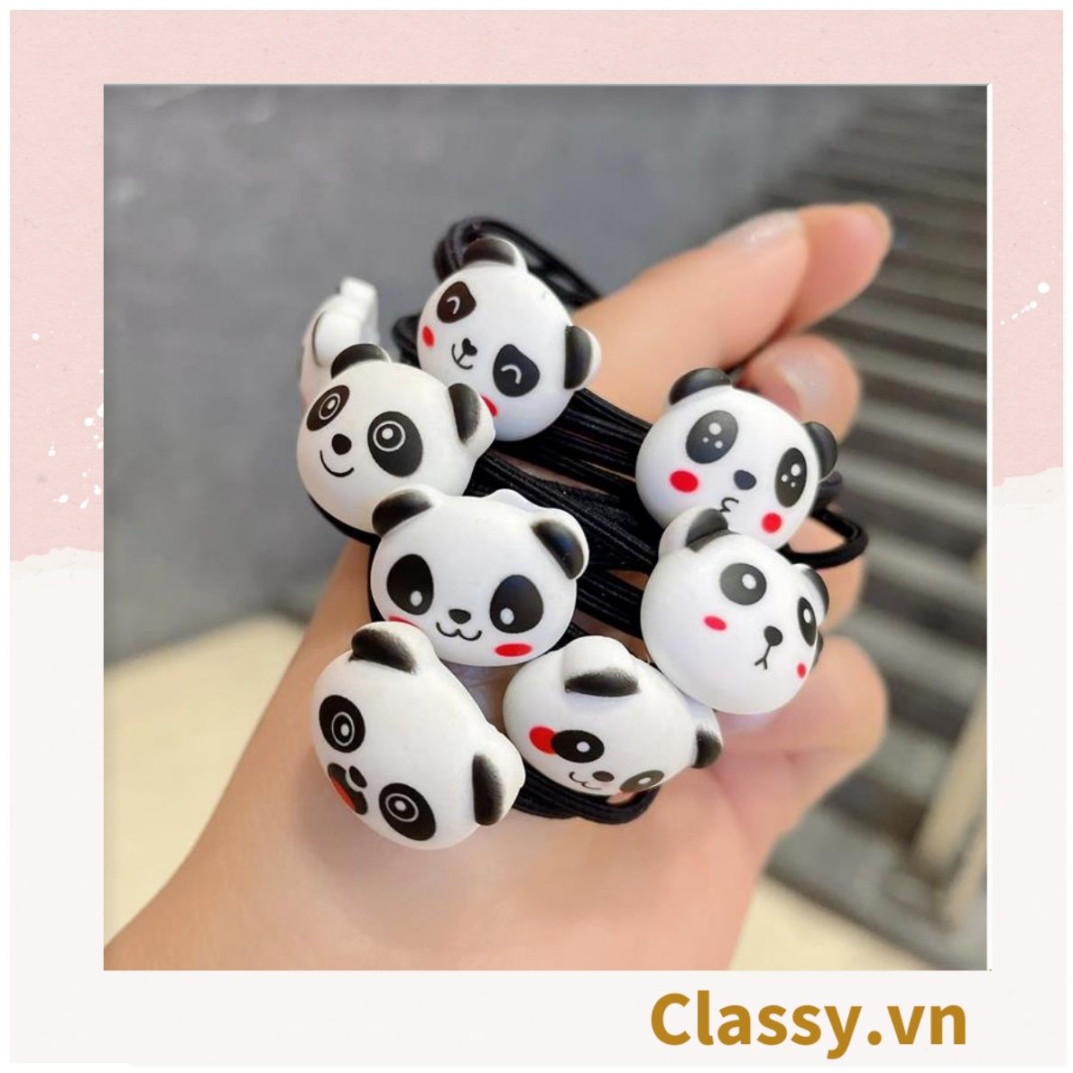  Dây cột tóc hoặc kẹp tóc hình Gấu Panda màu đen lông trắng Hoa Hoa PK1675 