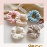  Dây cột tóc scrunchies bằng đính lông nhiều màu pastel nhã nhặn thanh lịch PK1678 