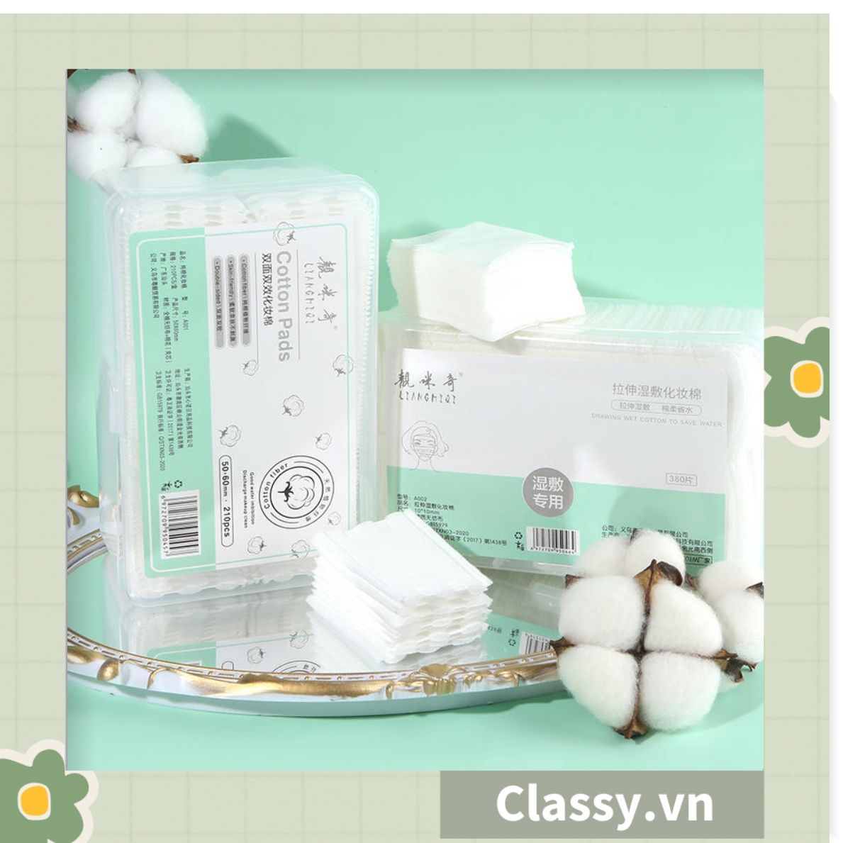  120 miếng Bông Tẩy Trang Cotton Pads Classy chất liệu Cotton bỏ túi du lịch tiện lợi đựng trong hộp nhựa PK1684 