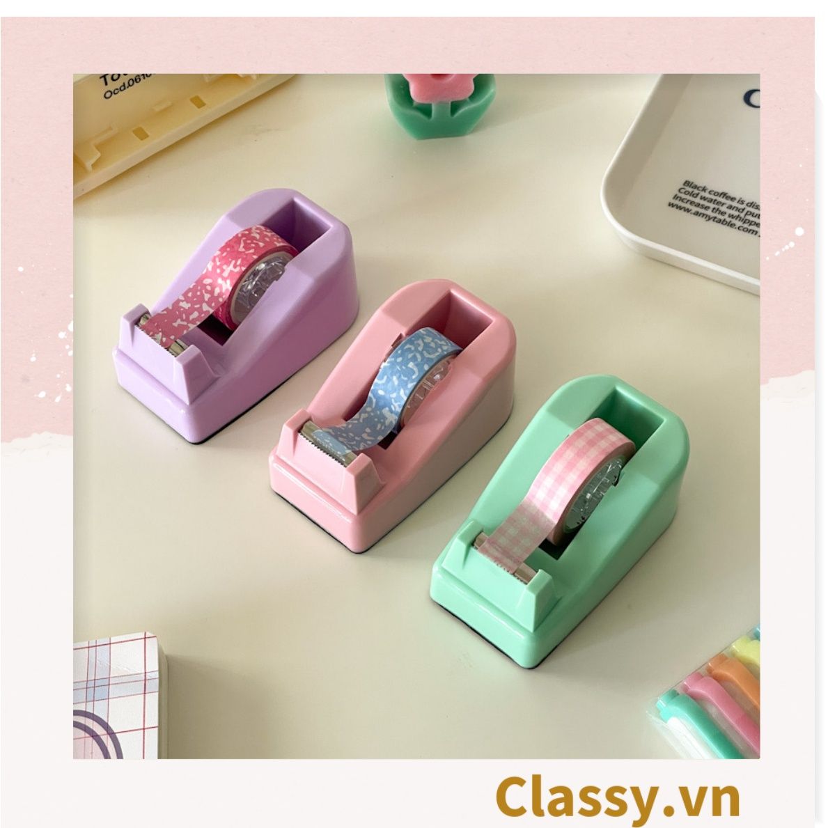 Bàn Cắt Băng Keo Để Bàn, Dùng Cho Băng Keo nhỏ 1Cm - 5Cm màu pastel PK1707