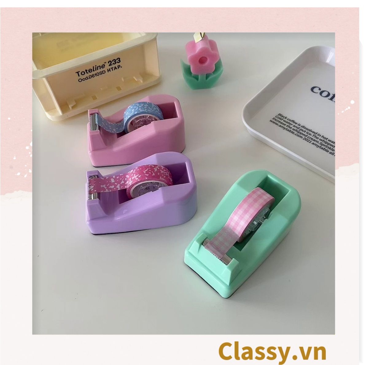 Bàn Cắt Băng Keo Để Bàn, Dùng Cho Băng Keo nhỏ 1Cm - 5Cm màu pastel PK1707