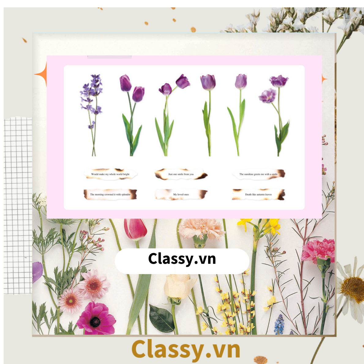 08 miếng Sticker Vintage hình hoa nhỉ thanh lịch dán sổ, dán laptop, điện thoại, đàn guitar, mũ bảo hiểm, vali, ipad PK1710
