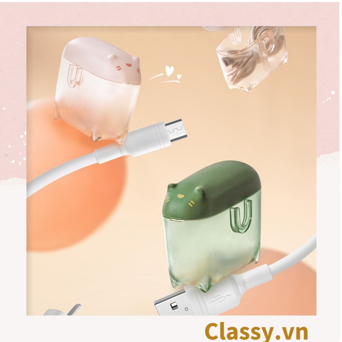 Hộp Đựng Cáp sạc tai nghe, Phụ Kiện mô phỏng hình mèo đặt Trên Bàn Làm Việc, lưu trữ chất liệu mica trong suốt tiện lợi, vệ sinh PK1714