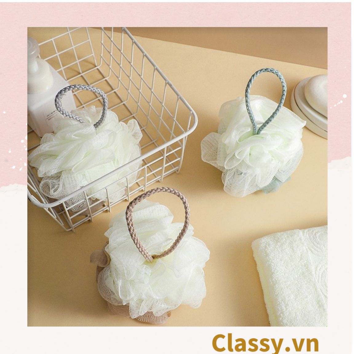 Bông tắm tạo bọt nhà tắm 2 màu kích thước lớn phù hợp vệ sinh cơ thể hàng ngày PK1717