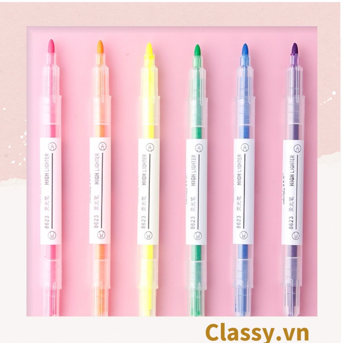 Bộ 6 màu Bút màu highlighter pastel, hỗ trợ học tập làm việc hiệu quả cho học sinh sinh viên nhân viên văn phòng PK1718