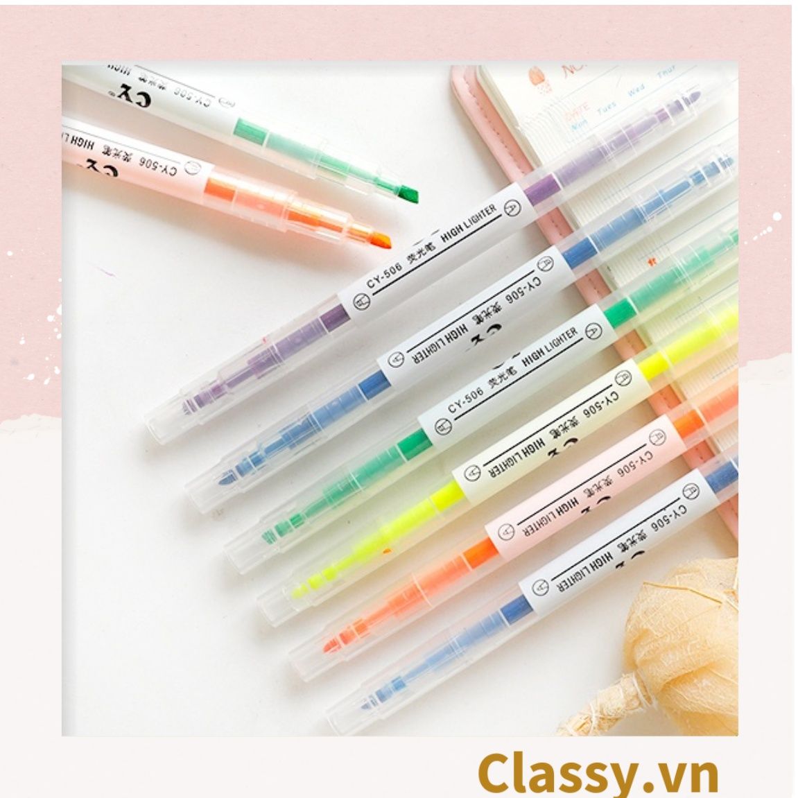 Bộ 6 màu Bút màu highlighter pastel, hỗ trợ học tập làm việc hiệu quả cho học sinh sinh viên nhân viên văn phòng PK1718