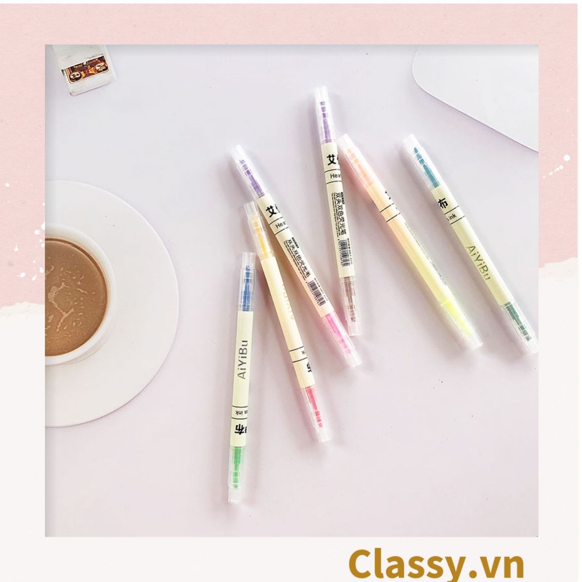 Bộ 6 màu Bút màu highlighter pastel, hỗ trợ học tập làm việc hiệu quả cho học sinh sinh viên nhân viên văn phòng PK1718