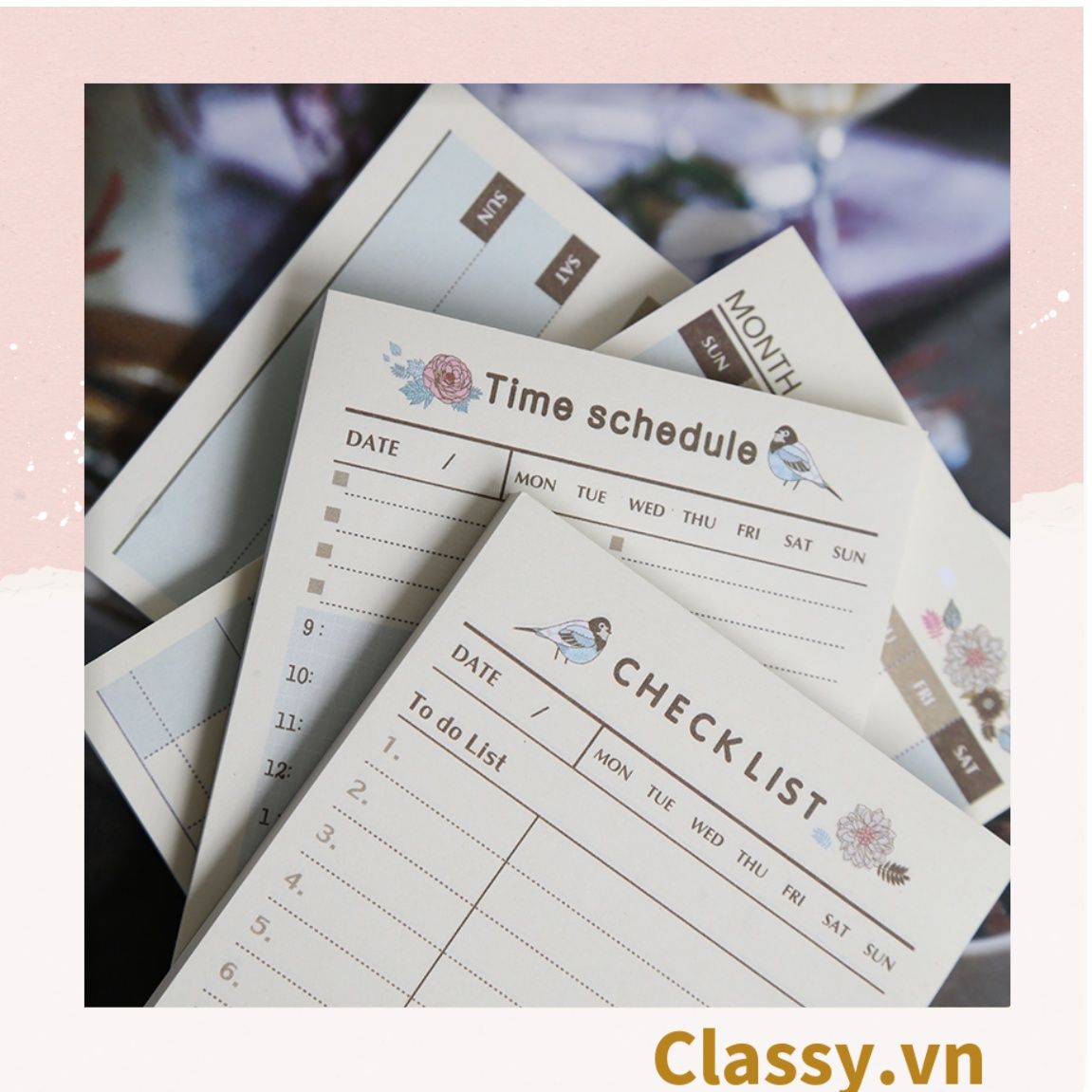  60 miếng Classy Planner và Checklist phiên bản layout tuần, tháng chia khung cho học sinh, nhân viên văn phòng PK1723 