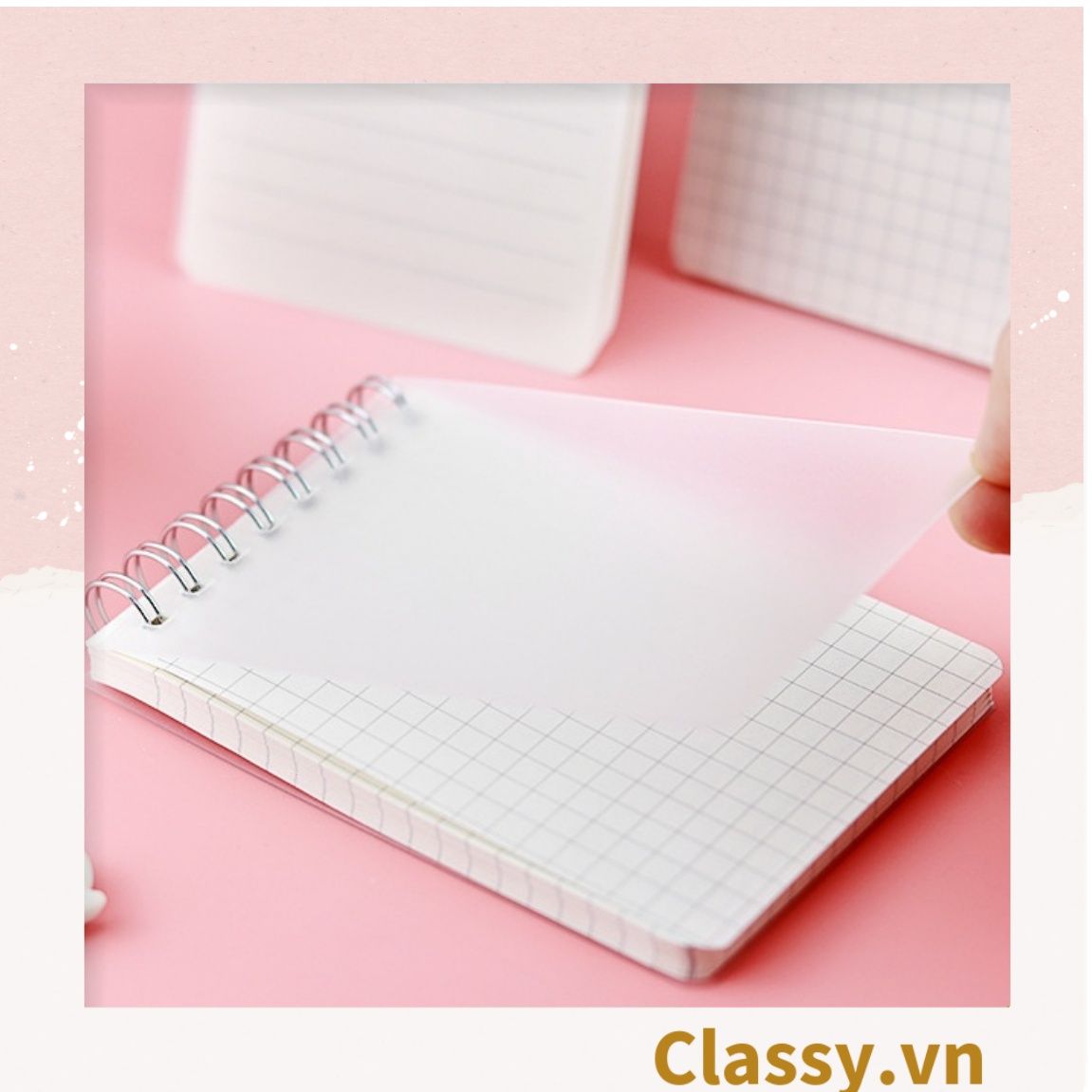 Sổ Grid kích thước a5 hoặc a6 bìa trong suốt Classy basic dùng để ghi chú, to-do list tiện lợi PK1725