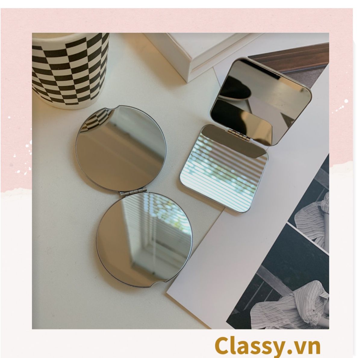  Gương trang điểm cầm tay mini 2 mặt bỏ túi, 6.5 cm , Gương cầm tay mini Hàn Quốc siêu cute, Gương hoạt hình PK1731 