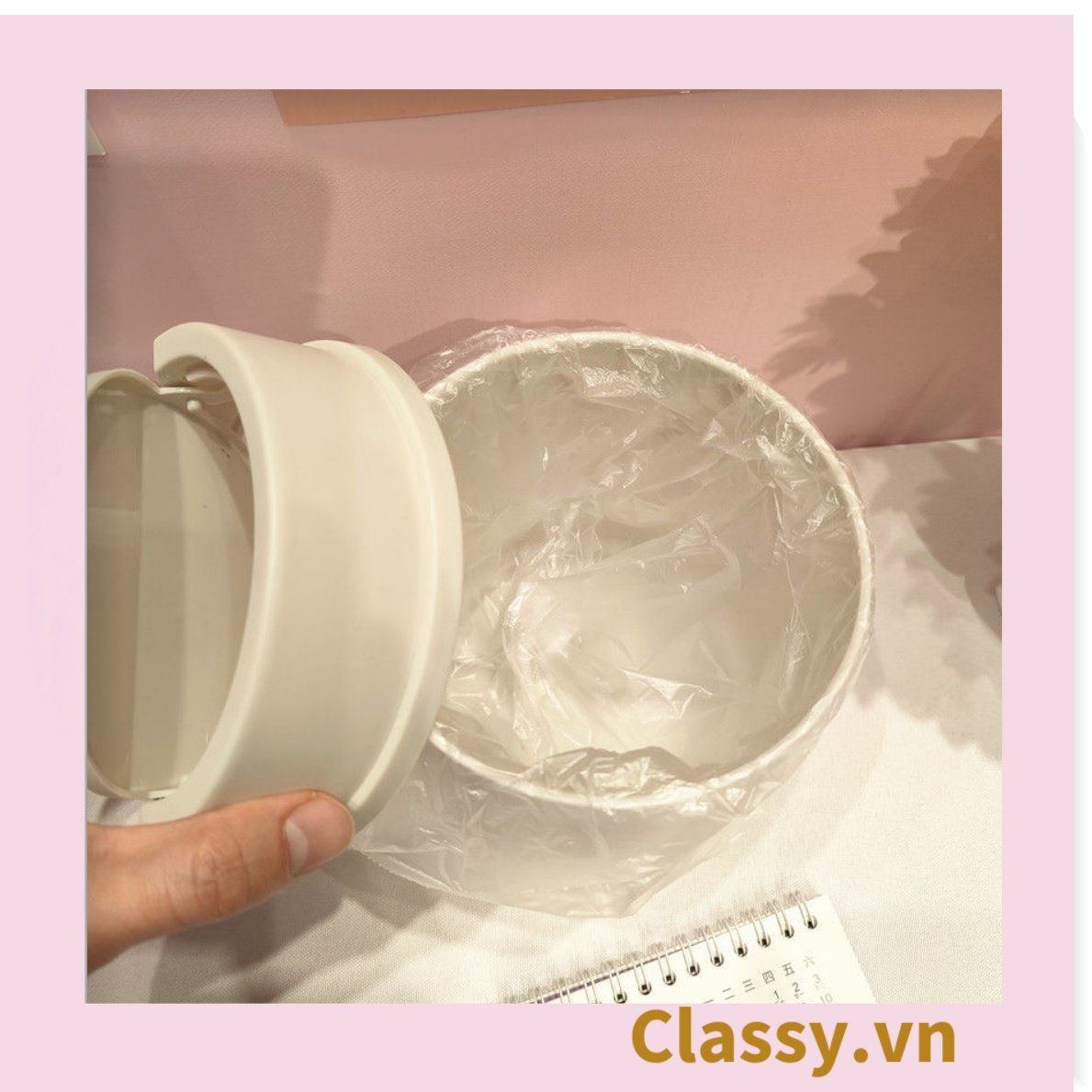 (THÙNG TRƠN) Thùng rác mini, hộp đựng nhỏ hình chiếc xô để bàn học bàn làm việc có nắp đậy tiện lợi PK1732