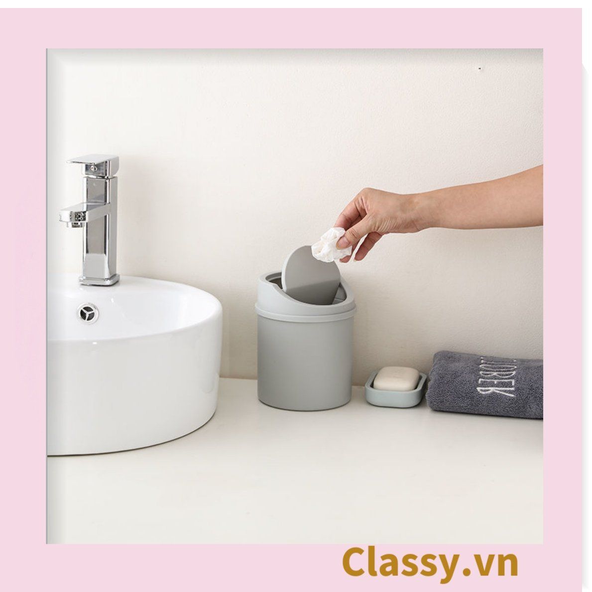 (THÙNG TRƠN) Thùng rác mini, hộp đựng nhỏ hình chiếc xô để bàn học bàn làm việc có nắp đậy tiện lợi PK1732