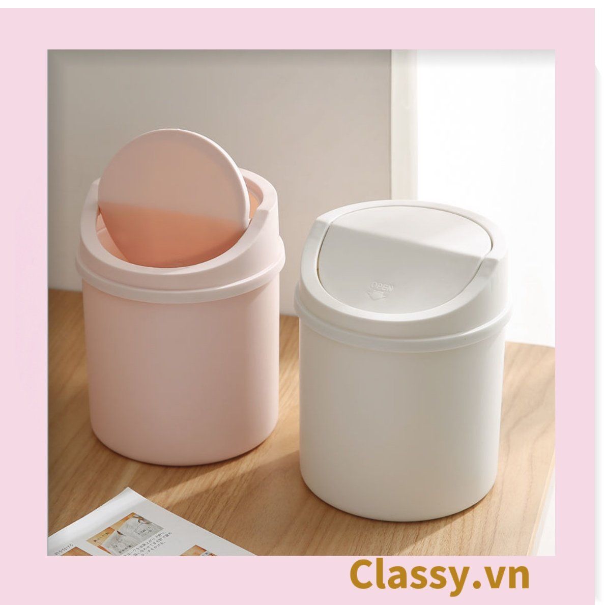 (THÙNG TRƠN) Thùng rác mini, hộp đựng nhỏ hình chiếc xô để bàn học bàn làm việc có nắp đậy tiện lợi PK1732