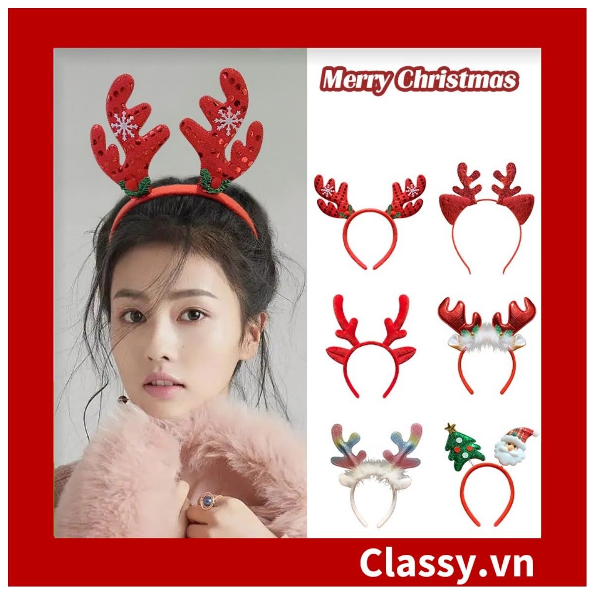 Băng đô cài tóc bọc len Giáng sinh hình ông già Noel PK1733