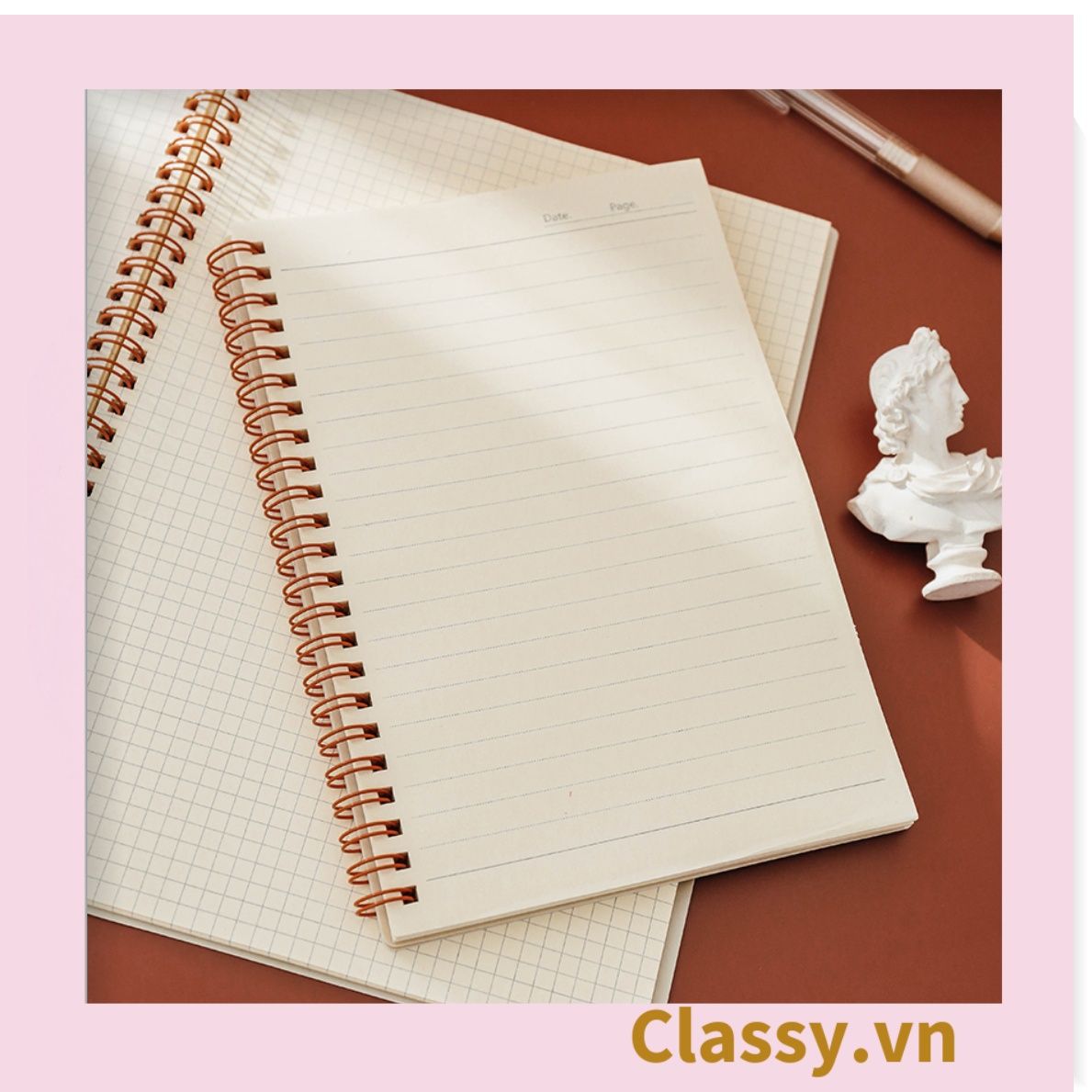 Sổ Kẻ ngang 80 trang bìa mờ kích thước A5 (20.8 X 14.4 CM) kiểu dáng Retro, Phong cách tối giản Classy Basic dùng để ghi chú, học tập, làm việc PK1735