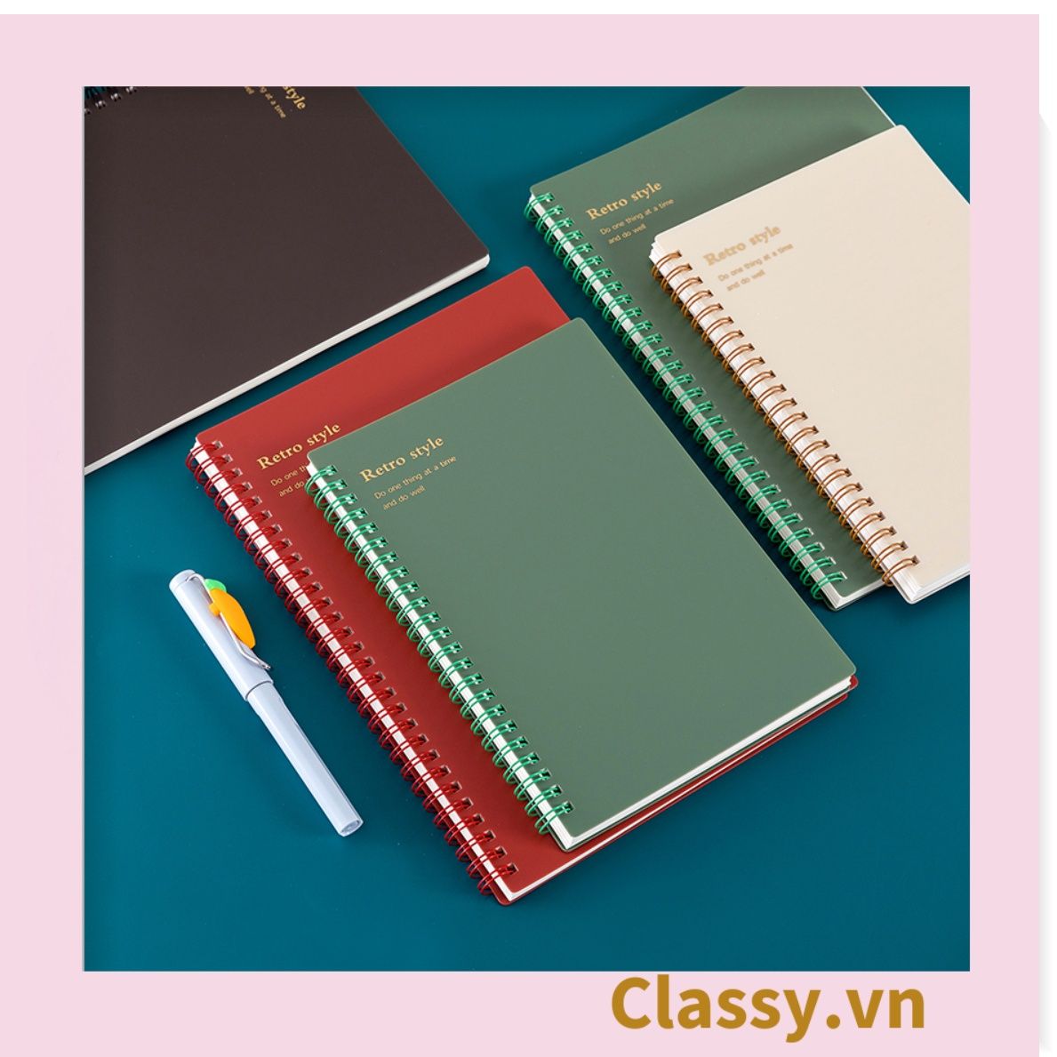 Sổ Kẻ ngang 80 trang bìa mờ kích thước A5 (20.8 X 14.4 CM) kiểu dáng Retro, Phong cách tối giản Classy Basic dùng để ghi chú, học tập, làm việc PK1735