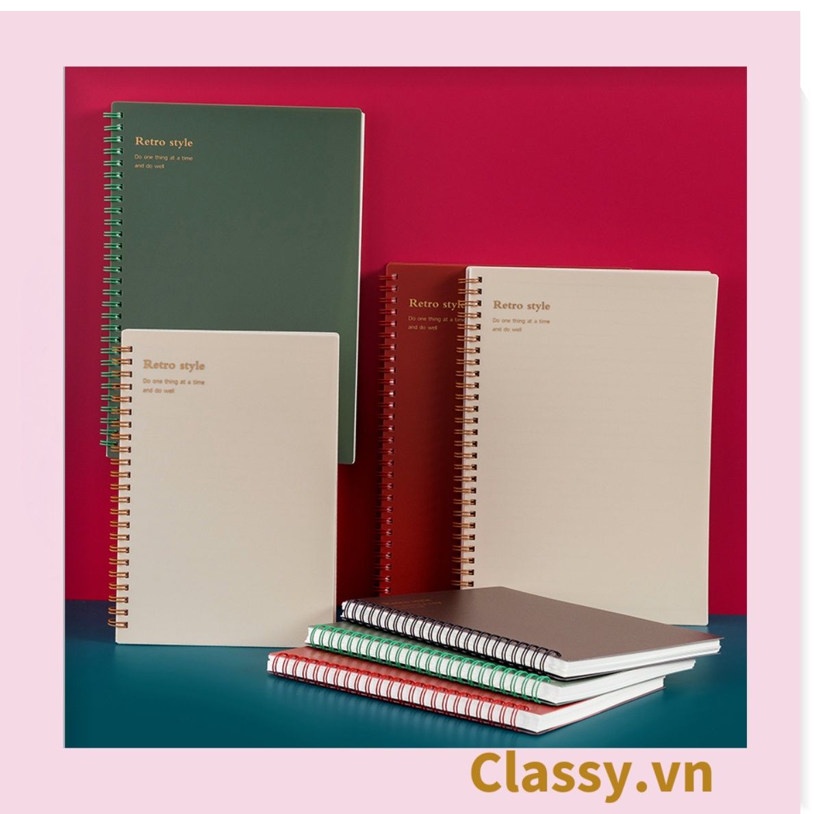 Sổ Kẻ ngang 80 trang bìa mờ kích thước A5 (20.8 X 14.4 CM) kiểu dáng Retro, Phong cách tối giản Classy Basic dùng để ghi chú, học tập, làm việc PK1735