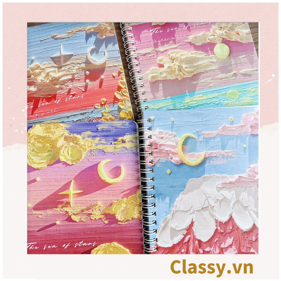 Sổ tay lò xo ghi chép A5 gáy xoắn 120 trang Classy- Giấy kẻ ngang chống lóa mắt Tập Vở Học Sinh Ghi Bài Takenote Planner họa tiết tranh sơn dầu PK1738