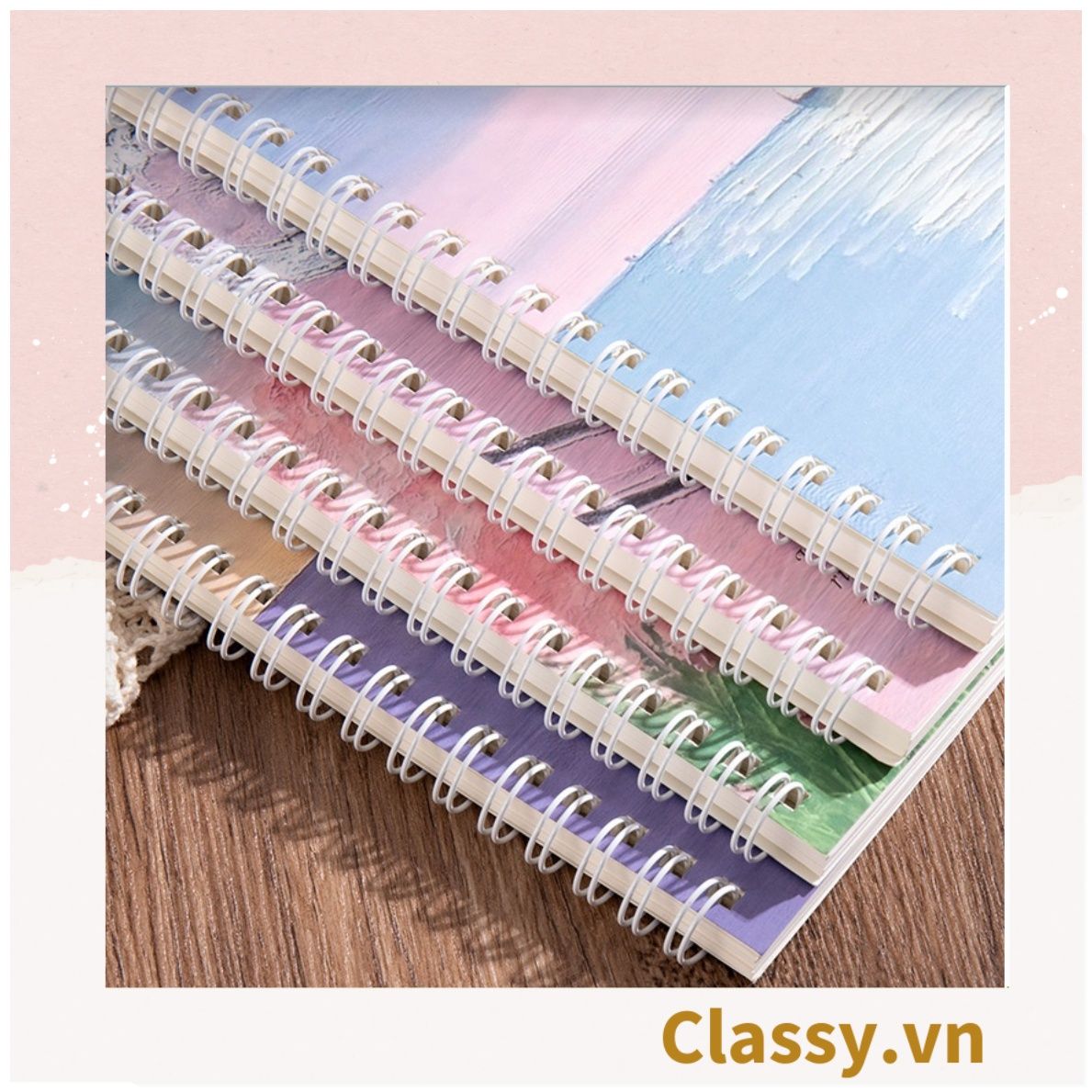Sổ tay lò xo ghi chép A5 gáy xoắn 120 trang Classy- Giấy kẻ ngang chống lóa mắt Tập Vở Học Sinh Ghi Bài Takenote Planner họa tiết tranh sơn dầu PK1738