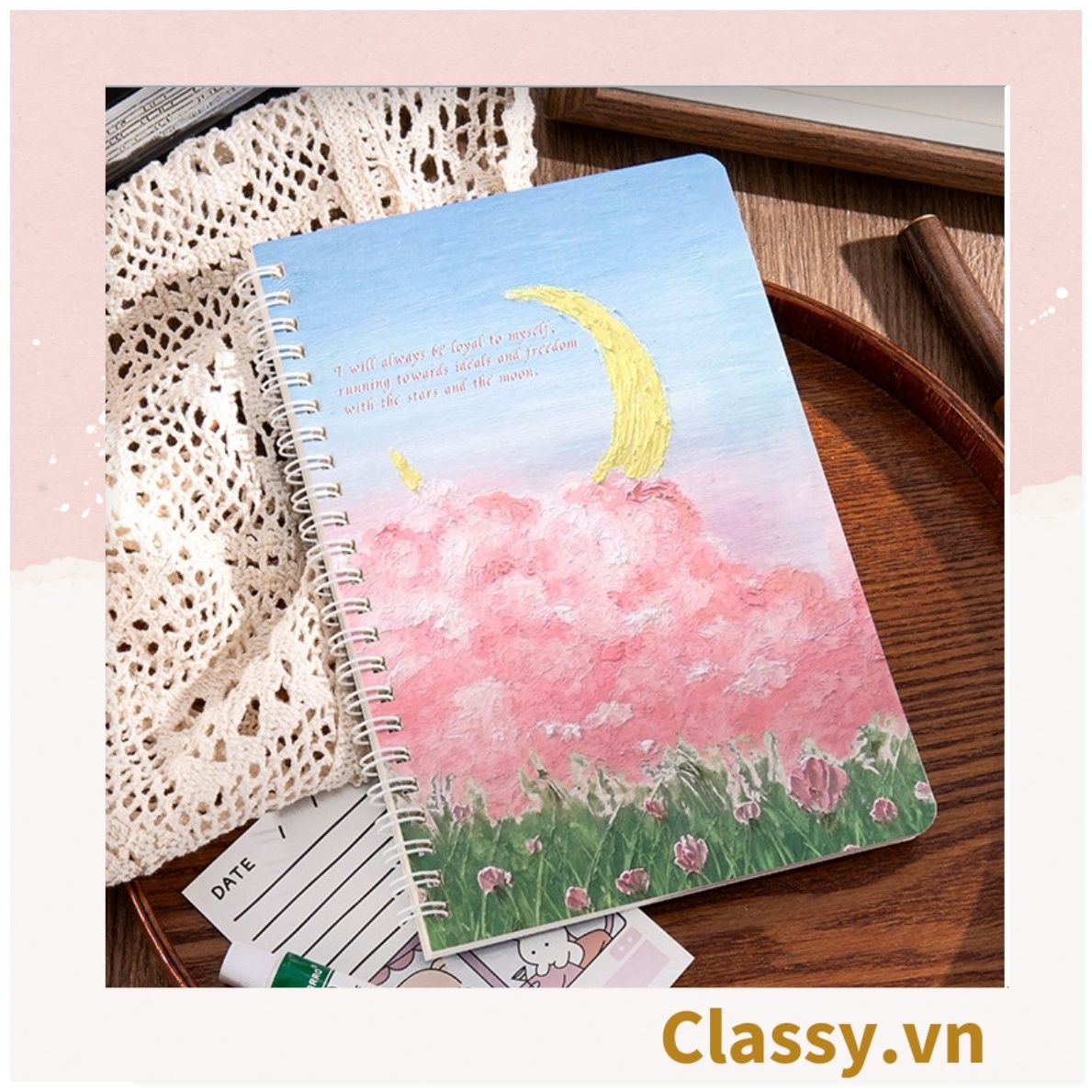 Sổ tay lò xo ghi chép A5 gáy xoắn 120 trang Classy- Giấy kẻ ngang chống lóa mắt Tập Vở Học Sinh Ghi Bài Takenote Planner họa tiết tranh sơn dầu PK1738