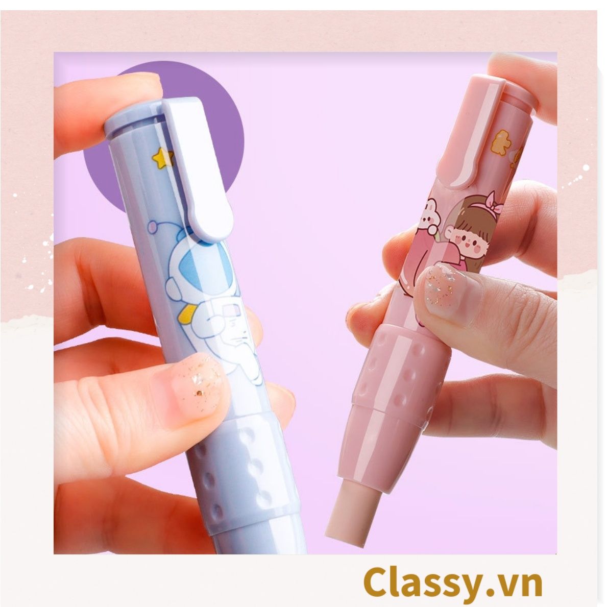 Set Bút Bấm Tẩy Bút Chì Kèm 2 Cục Tẩy Thay Thế Tiện Dụng không bẩn tay dành cho văn phòng, công sở PK1740