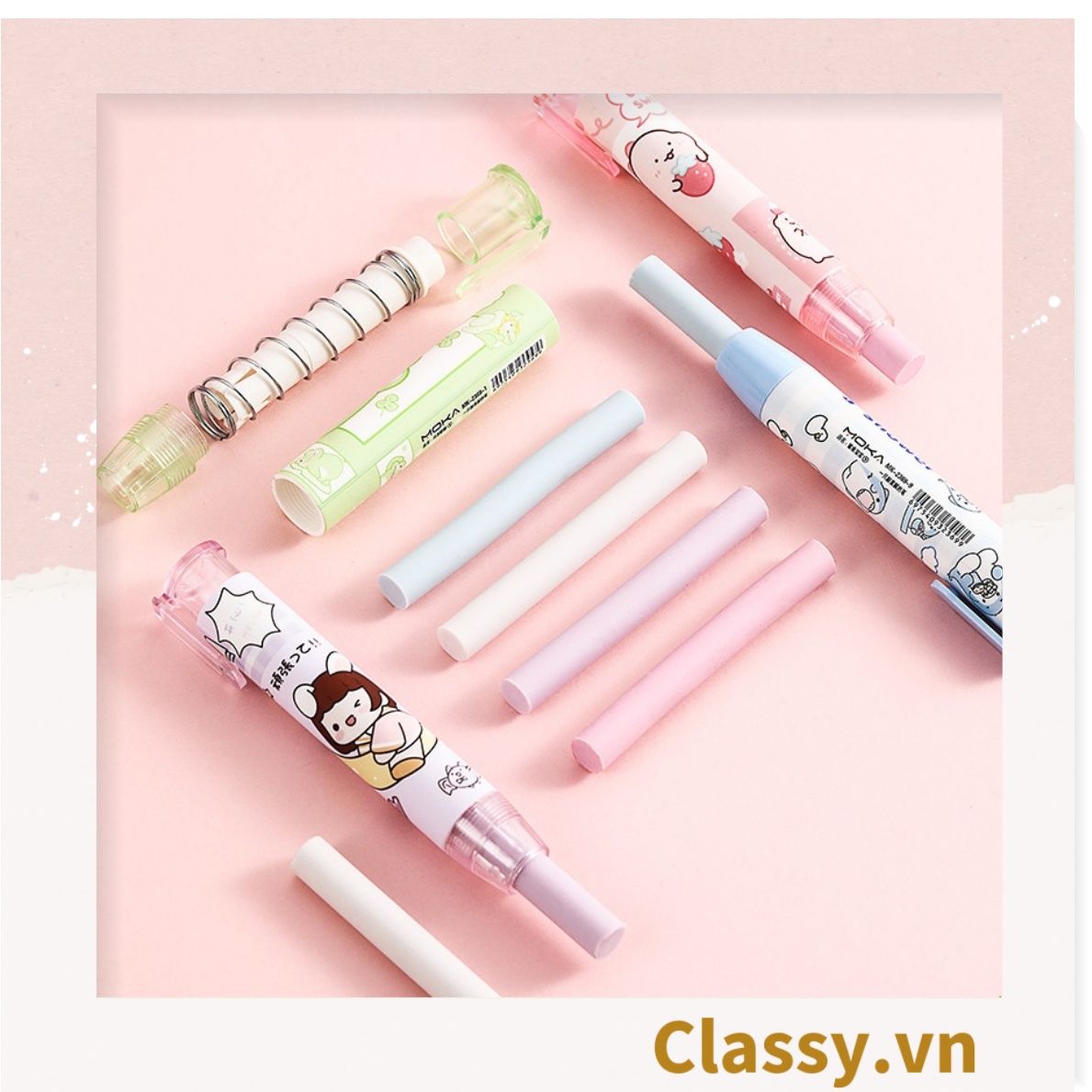 Set Bút Bấm Tẩy Bút Chì Kèm 2 Cục Tẩy Thay Thế Tiện Dụng không bẩn tay dành cho văn phòng, công sở PK1740