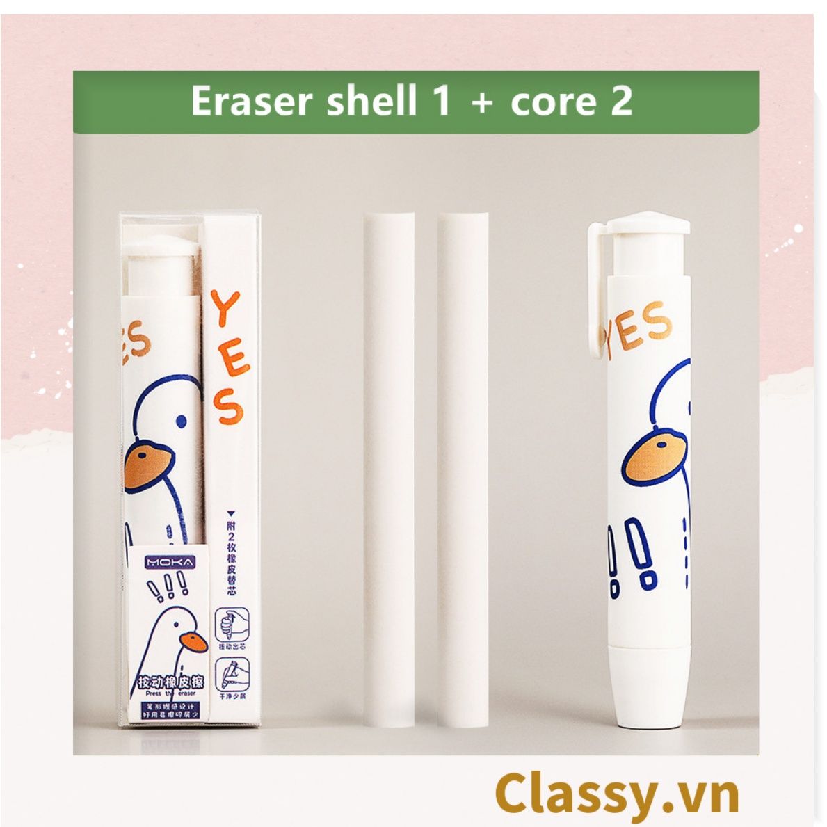 Set Bút Bấm Tẩy Bút Chì Kèm 2 Cục Tẩy Thay Thế Tiện Dụng không bẩn tay dành cho văn phòng, công sở PK1740