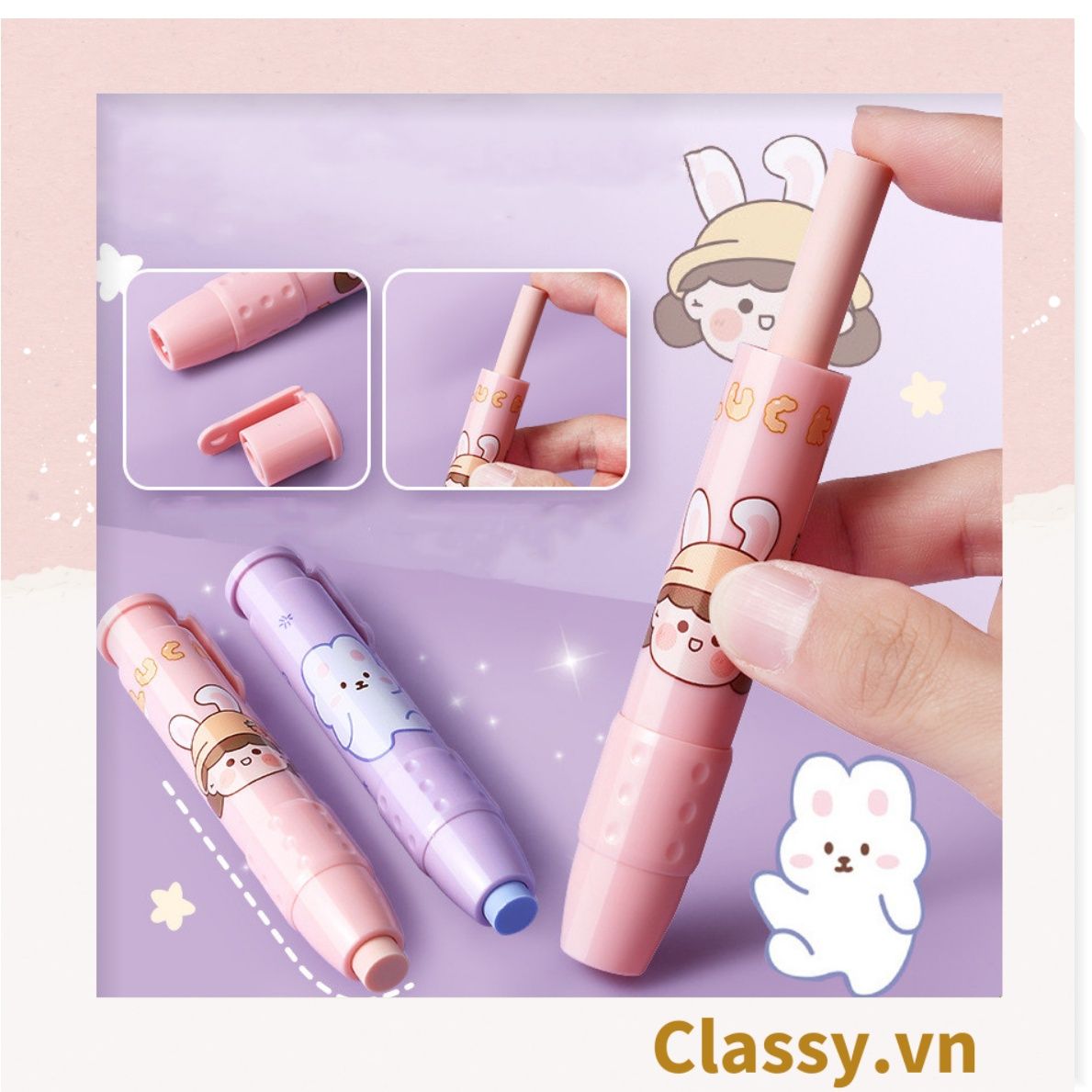 Set Bút Bấm Tẩy Bút Chì Kèm 2 Cục Tẩy Thay Thế Tiện Dụng không bẩn tay dành cho văn phòng, công sở PK1740