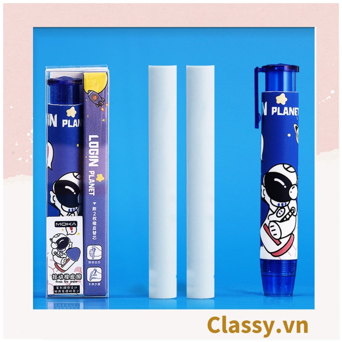Set Bút Bấm Tẩy Bút Chì Kèm 2 Cục Tẩy Thay Thế Tiện Dụng không bẩn tay dành cho văn phòng, công sở PK1740
