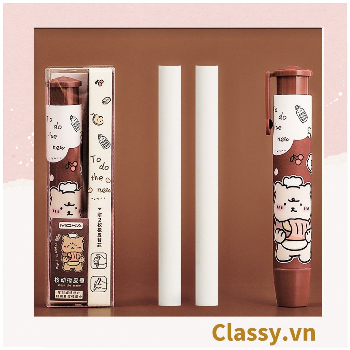 Set Bút Bấm Tẩy Bút Chì Kèm 2 Cục Tẩy Thay Thế Tiện Dụng không bẩn tay dành cho văn phòng, công sở PK1740