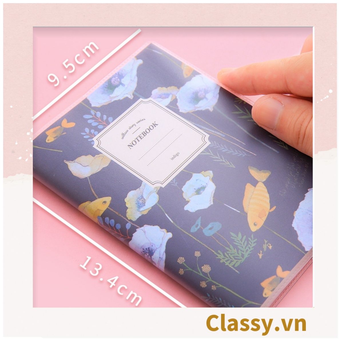 Sổ tay ghi chép A6 60 trang bìa trong suốt Classy- Giấy kẻ ngang chống lóa mắt họa tiết hoa vintage PK1744