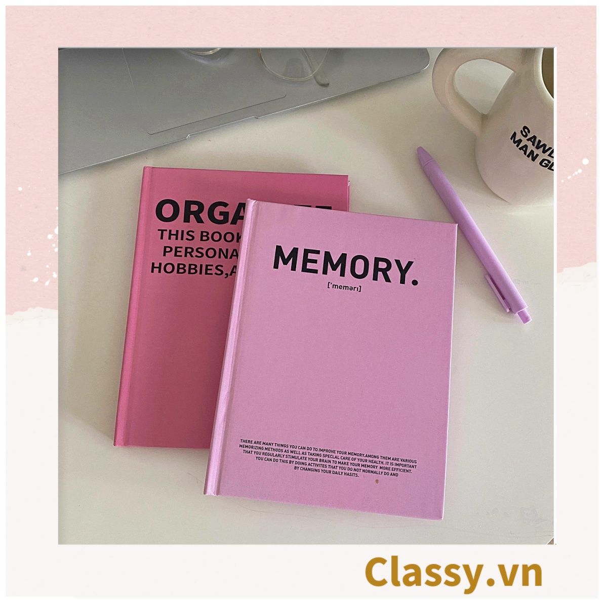  Sổ dán gáy bìa cứng - Classy Notebook ghi chép A5  100 trang bìa tối giản- Giấy kẻ ngang chống lóa mắt in chữ PK1747 