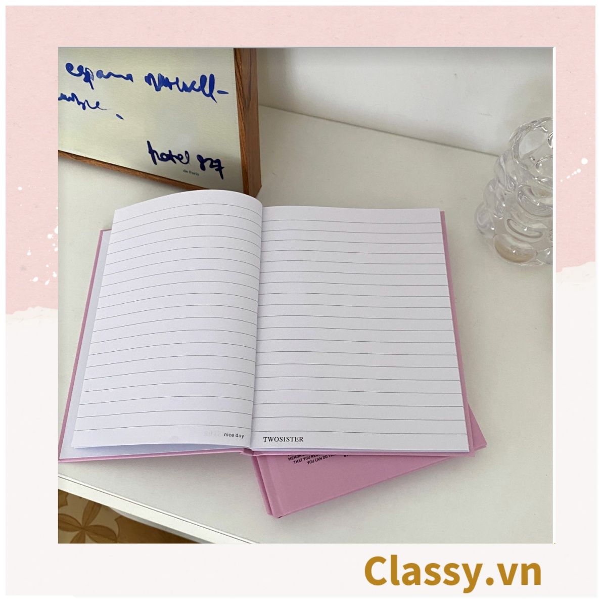 Sổ dán gáy bìa cứng - Classy Notebook ghi chép A5 100 trang bìa tối giản- Giấy kẻ ngang chống lóa mắt in chữ PK1747