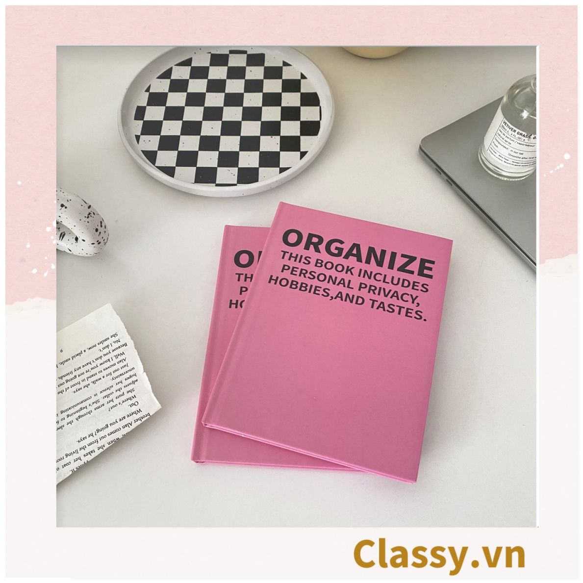  Sổ dán gáy bìa cứng - Classy Notebook ghi chép A5  100 trang bìa tối giản- Giấy kẻ ngang chống lóa mắt in chữ PK1747 