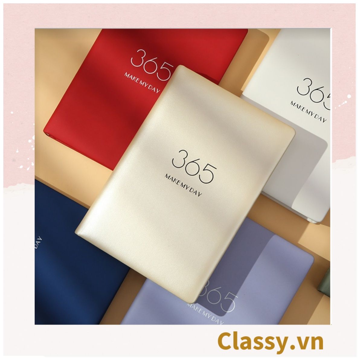 Sổ bìa da - Classy Notebook ghi chép A5 lập kế hoạch theo tuần, tháng năm ghi chữ 365 MAKE MY DAY - 128 trang bìa tối giản- PK1749