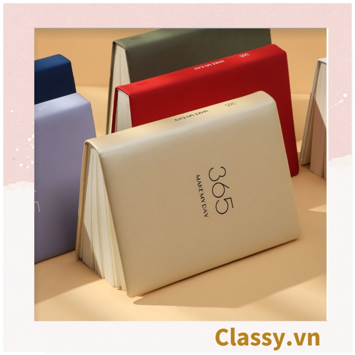 Sổ bìa da - Classy Notebook ghi chép A5 lập kế hoạch theo tuần, tháng năm ghi chữ 365 MAKE MY DAY - 128 trang bìa tối giản- PK1749