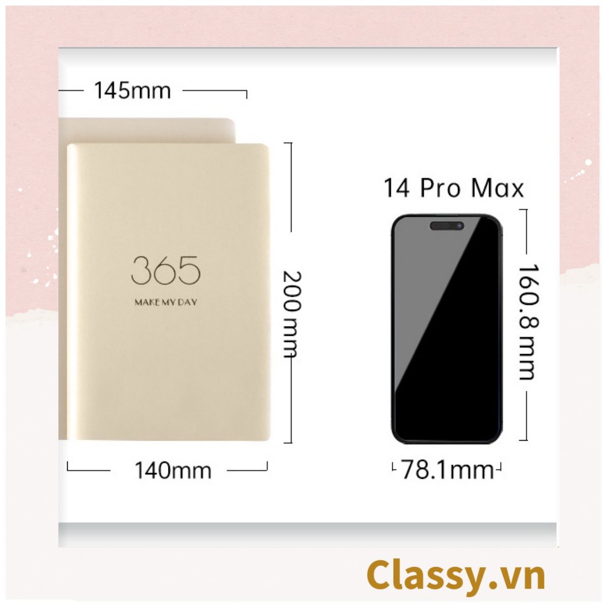  Sổ bìa da - Classy Notebook ghi chép A5 lập kế hoạch theo tuần, tháng năm ghi chữ 365 MAKE MY DAY - 128 trang bìa tối giản- PK1749 