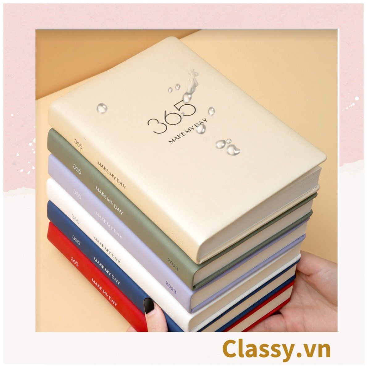 Sổ bìa da - Classy Notebook ghi chép A5 lập kế hoạch theo tuần, tháng năm ghi chữ 365 MAKE MY DAY - 128 trang bìa tối giản- PK1749